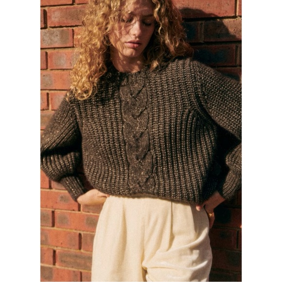 SEZANE Dark Brown & Gold Metallic Alpaca Wool Knit Sweater Oversized Jazz Jumper - Picture 4 of 13